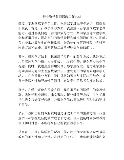 初中数学教师课改工作总结