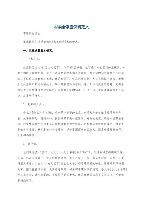村委会家庭说明范文