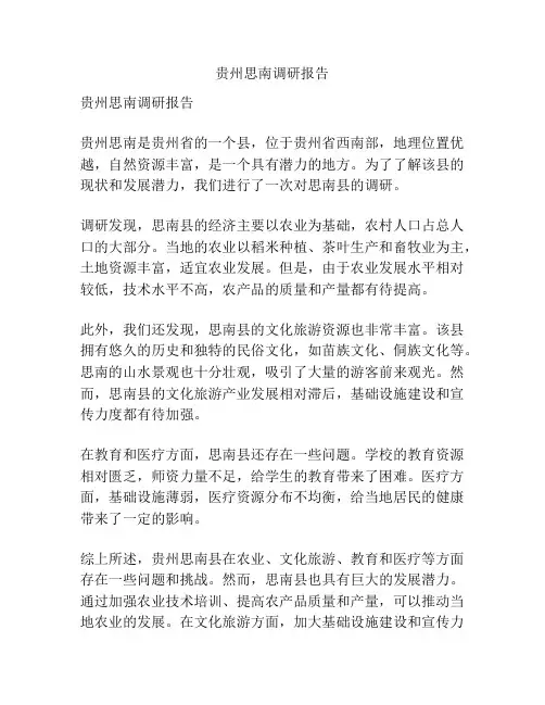 贵州思南调研报告