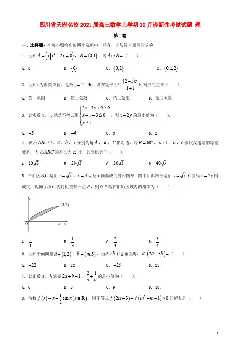 四川省天府名校2021届高三数学上学期12月诊断性考试试题理