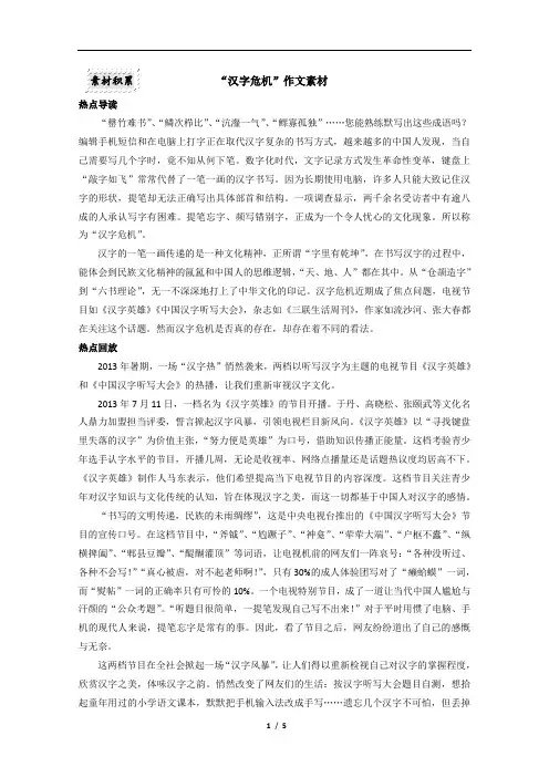 “汉字危机”作文素材