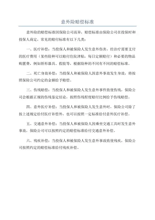 意外险赔偿标准
