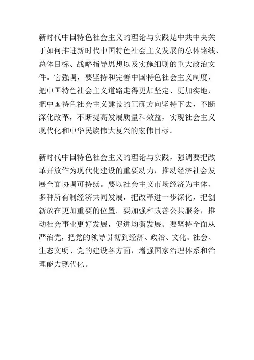 新时代中国特色社会主义的理论与实践