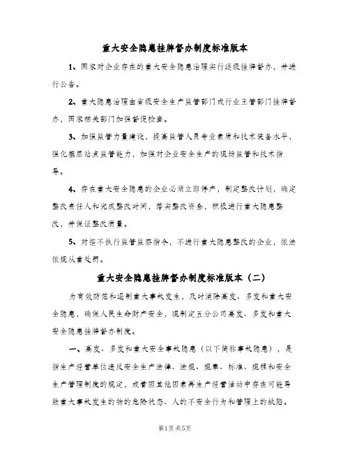 重大安全隐患挂牌督办制度标准版本（3篇）