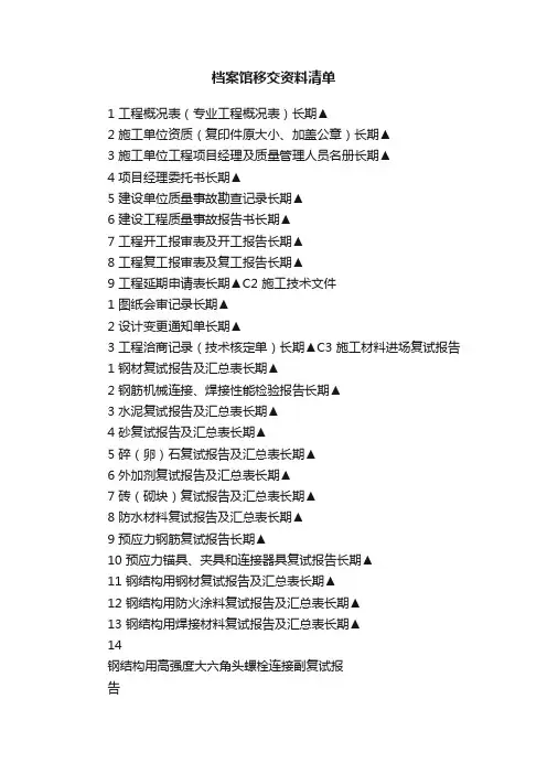 档案馆移交资料清单