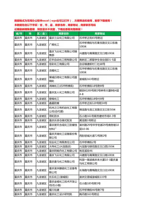 2020新版重庆市重庆市九龙坡区化工厂工商企业公司商家名录名单联系电话号码地址大全66家