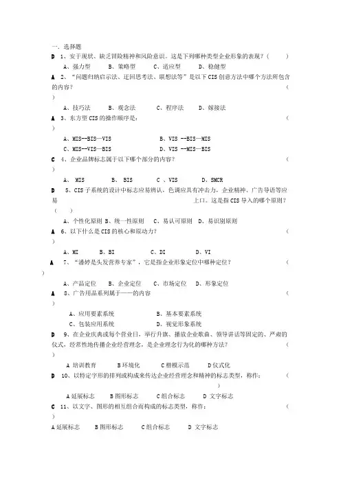企业形象策划复习题