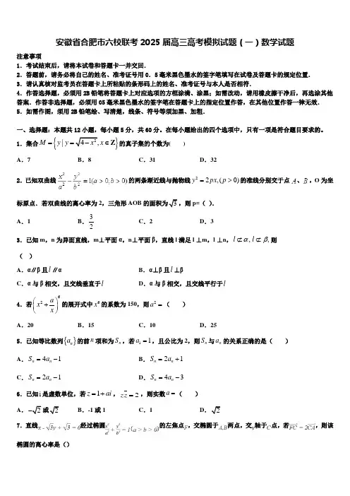 安徽省合肥市六校联考2025届高三高考模拟试题(一)数学试题