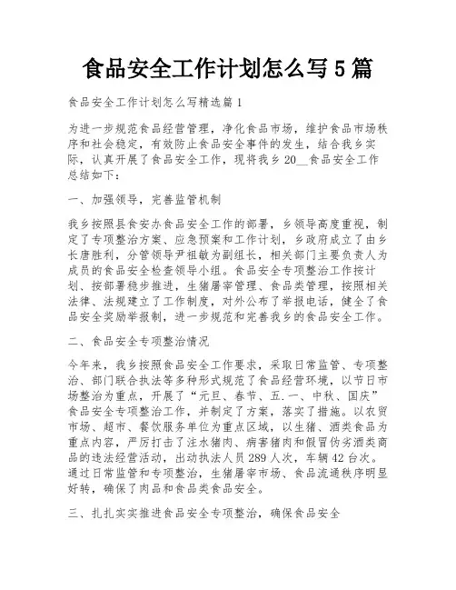 食品安全工作计划怎么写5篇