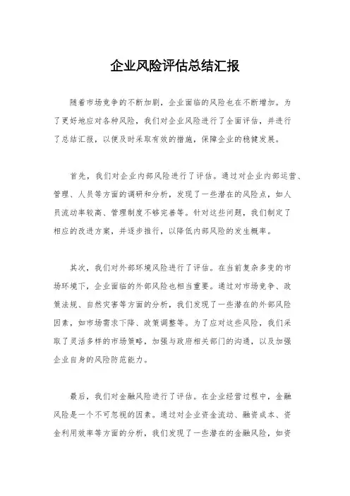 企业风险评估总结汇报