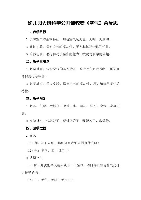 幼儿园大班科学公开课教案《空气》含反思