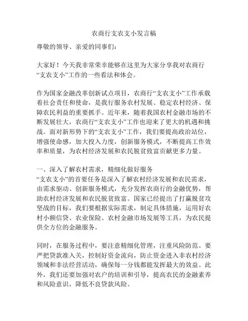 农商行支农支小发言稿
