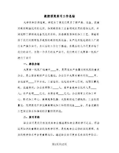 数控顶岗实习工作总结(6篇)