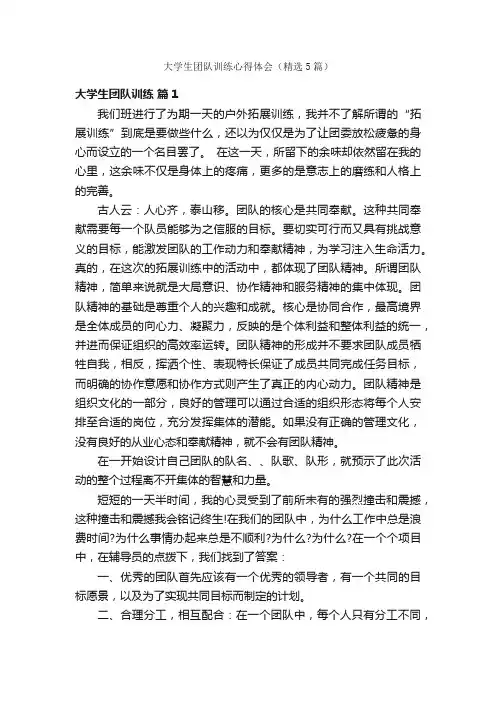 大学生团队训练心得体会（精选5篇）