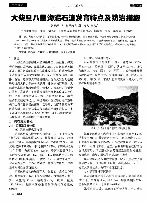 大柴旦八里沟泥石流发育特点及防治措施