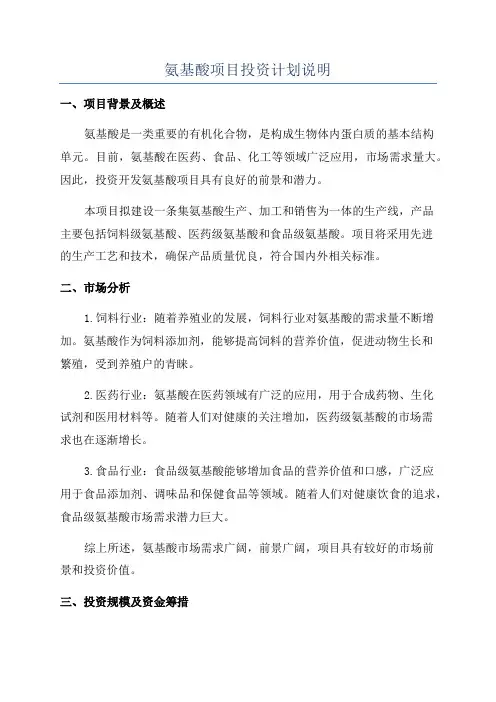 氨基酸项目投资计划说明