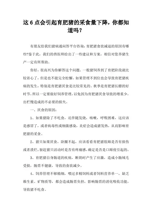 这6点会引起育肥猪采食量下降，你都知道吗？