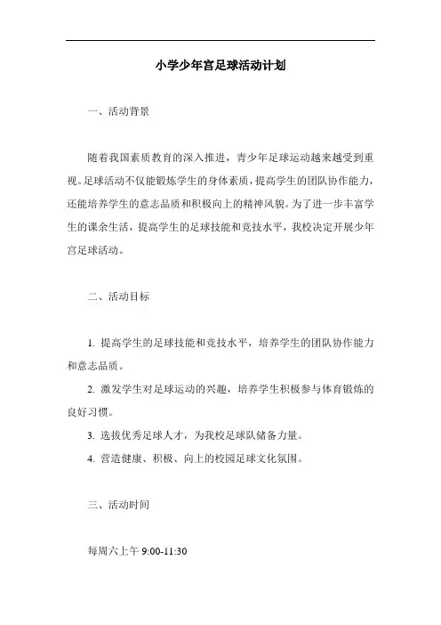 小学少年宫足球活动计划