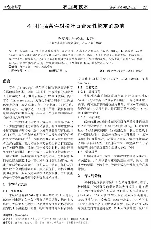 不同扦插条件对松叶百合无性繁殖的影响