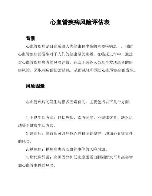 心血管疾病风险评估表