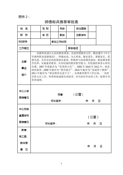 师德标兵推荐审批表