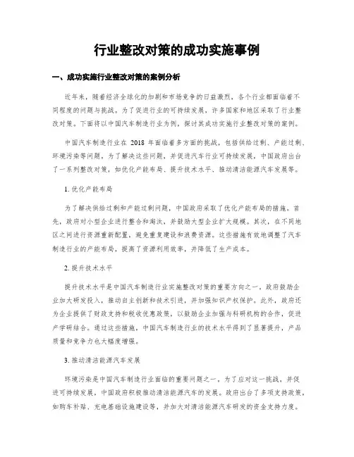 行业整改对策的成功实施事例