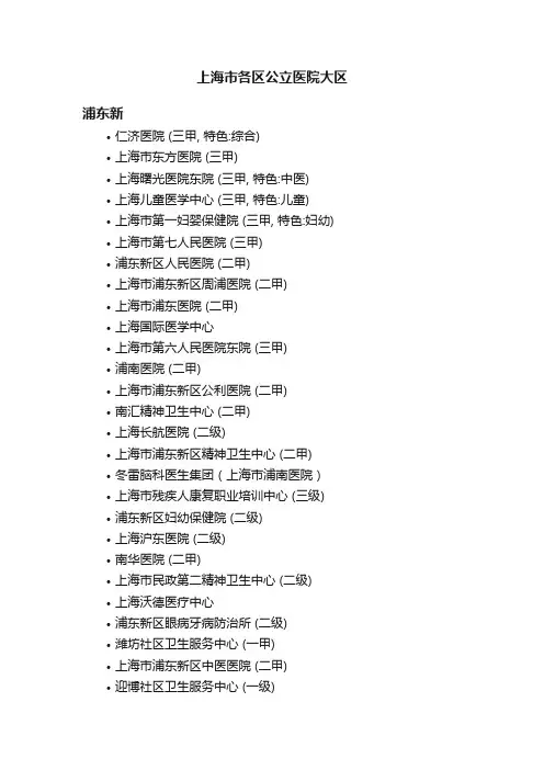 上海市各区公立医院大区