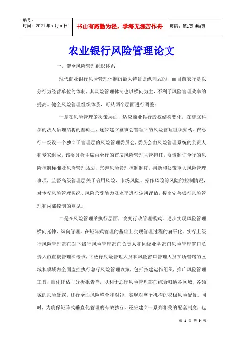 农业银行风险管理论文