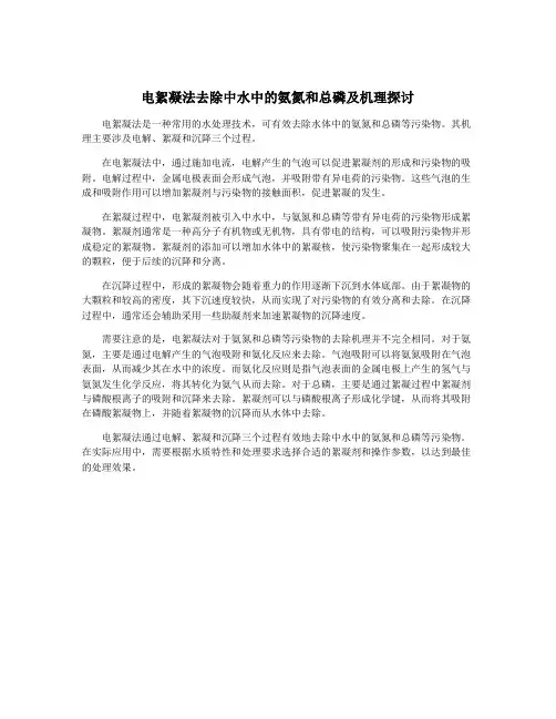 电絮凝法去除中水中的氨氮和总磷及机理探讨