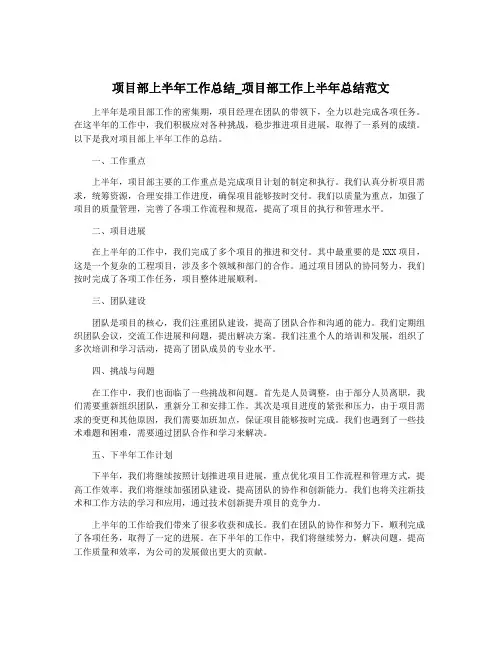项目部上半年工作总结_项目部工作上半年总结范文