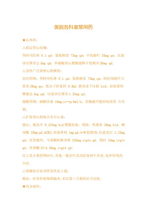 医院各科室常用药