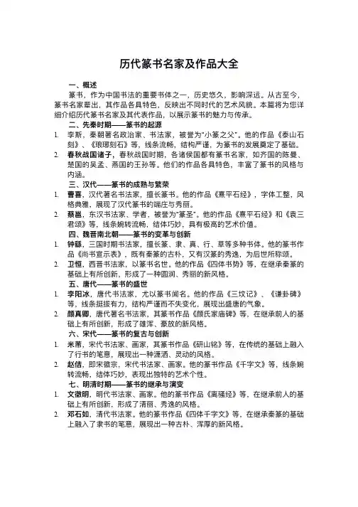历代篆书名家及作品大全