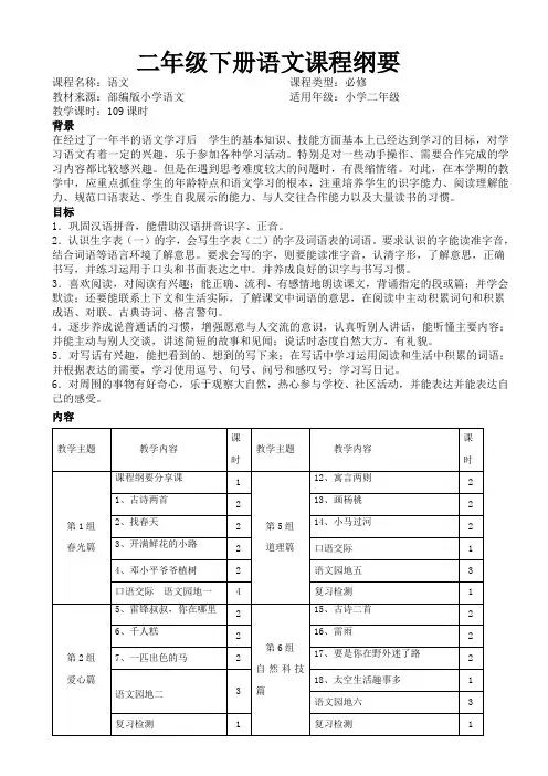 二年级下册课程纲要