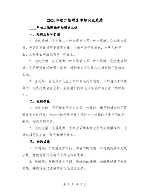 2024年初二物理光学知识点总结（2篇）