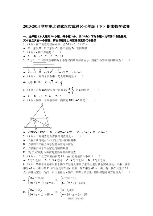 2013-2014武汉市武昌区七年级(下)期末数学试卷