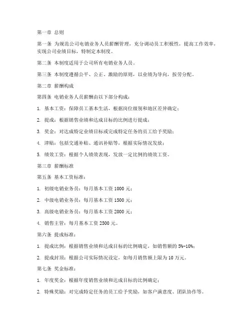 电销业务薪酬管理制度模板