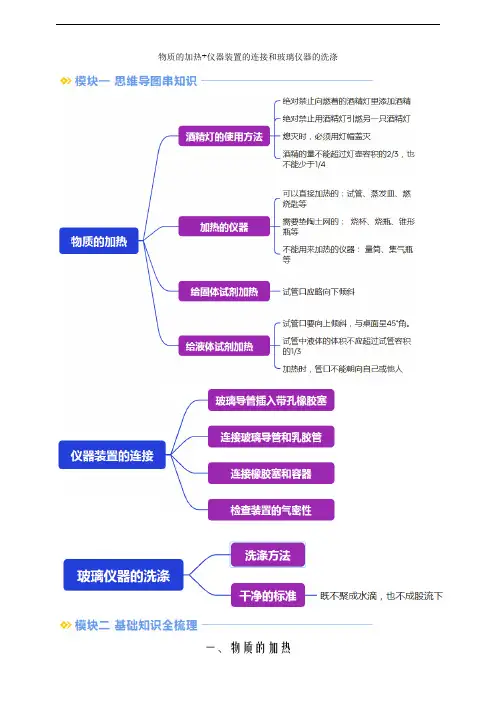 化学实验与科学探究 第2课时 物质的加热 仪器装置的连接和玻璃仪器的洗涤 导学案人教版九年级化学上册