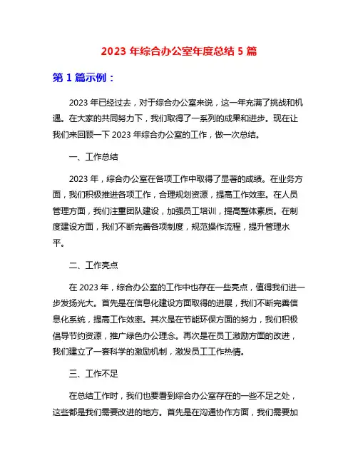 2023年综合办公室年度总结5篇