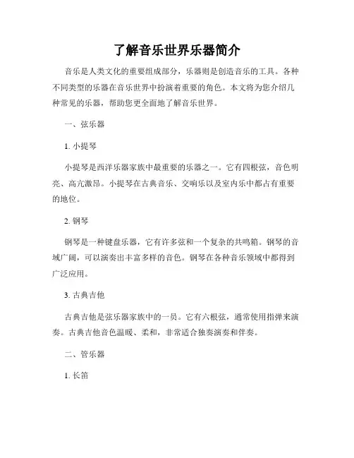 了解音乐世界乐器简介