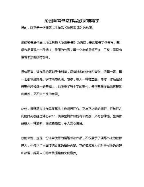 沁园春雪书法作品欣赏硬笔字
