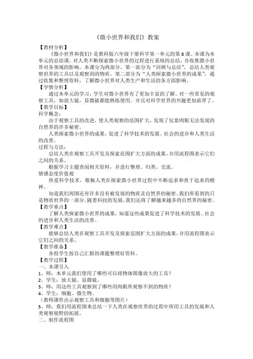 教科版六年级科学下册《 微小世界  微小世界和我们》公开课教案_12
