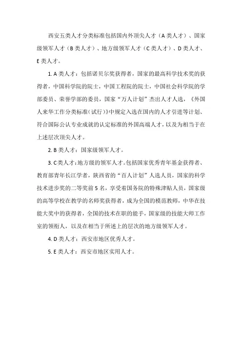 西安五类人才分类标准