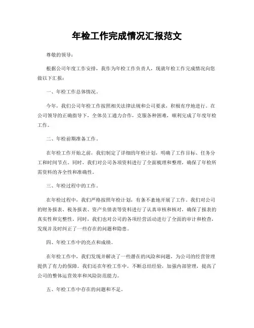 年检工作完成情况汇报范文