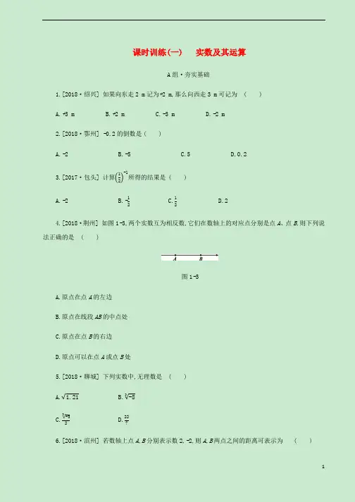 2019年中考数学总复习第一单元数与式课时训练01实数及其运算练习