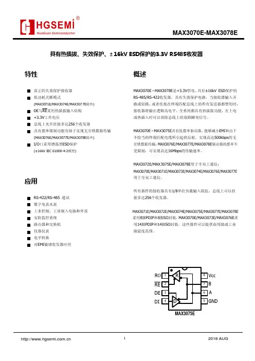 MAX3070E-MAX3078E 及 MAX3075E 型号的 RS-485 RS-422 收发器