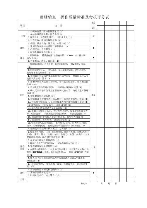 静脉输血操作流程及评分标准