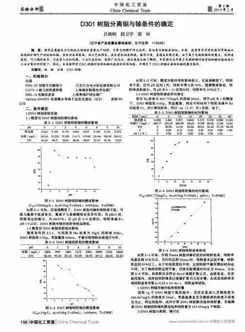 D301树脂分离钼与铼条件的确定