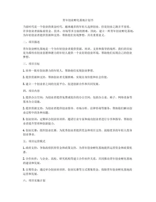 青年创业孵化基地计划书