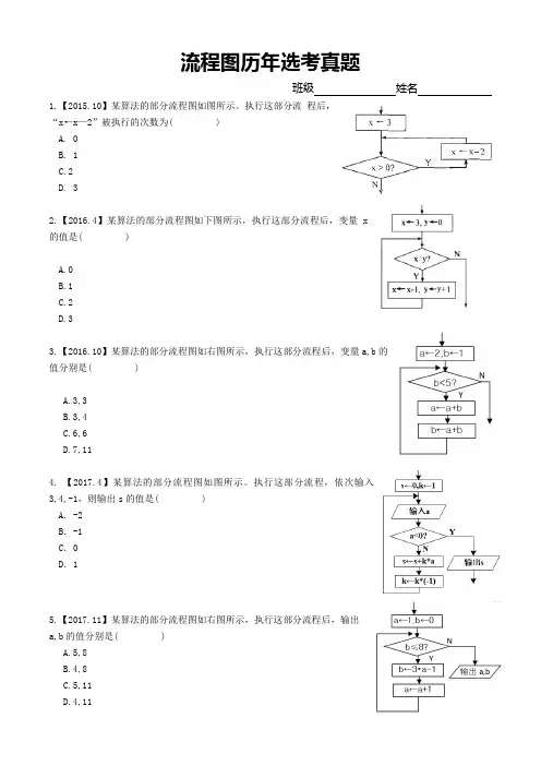 浙江高考信息技术学科历年选考真题——流程图