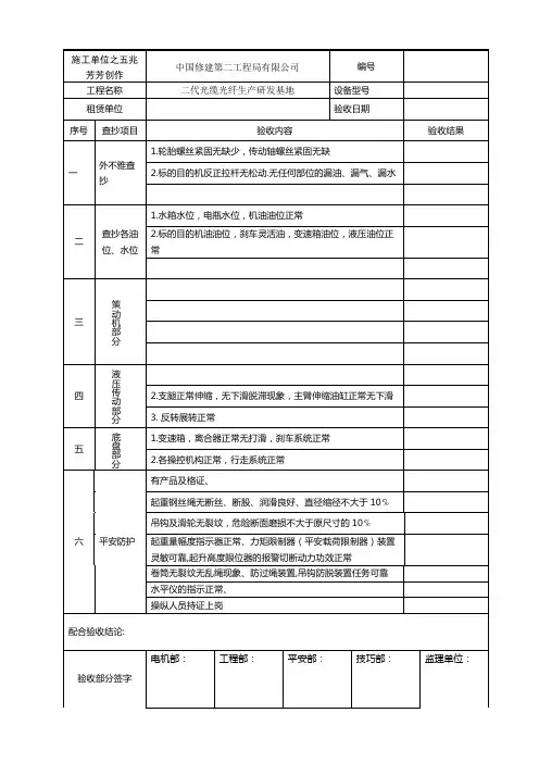 汽车吊入场验收表